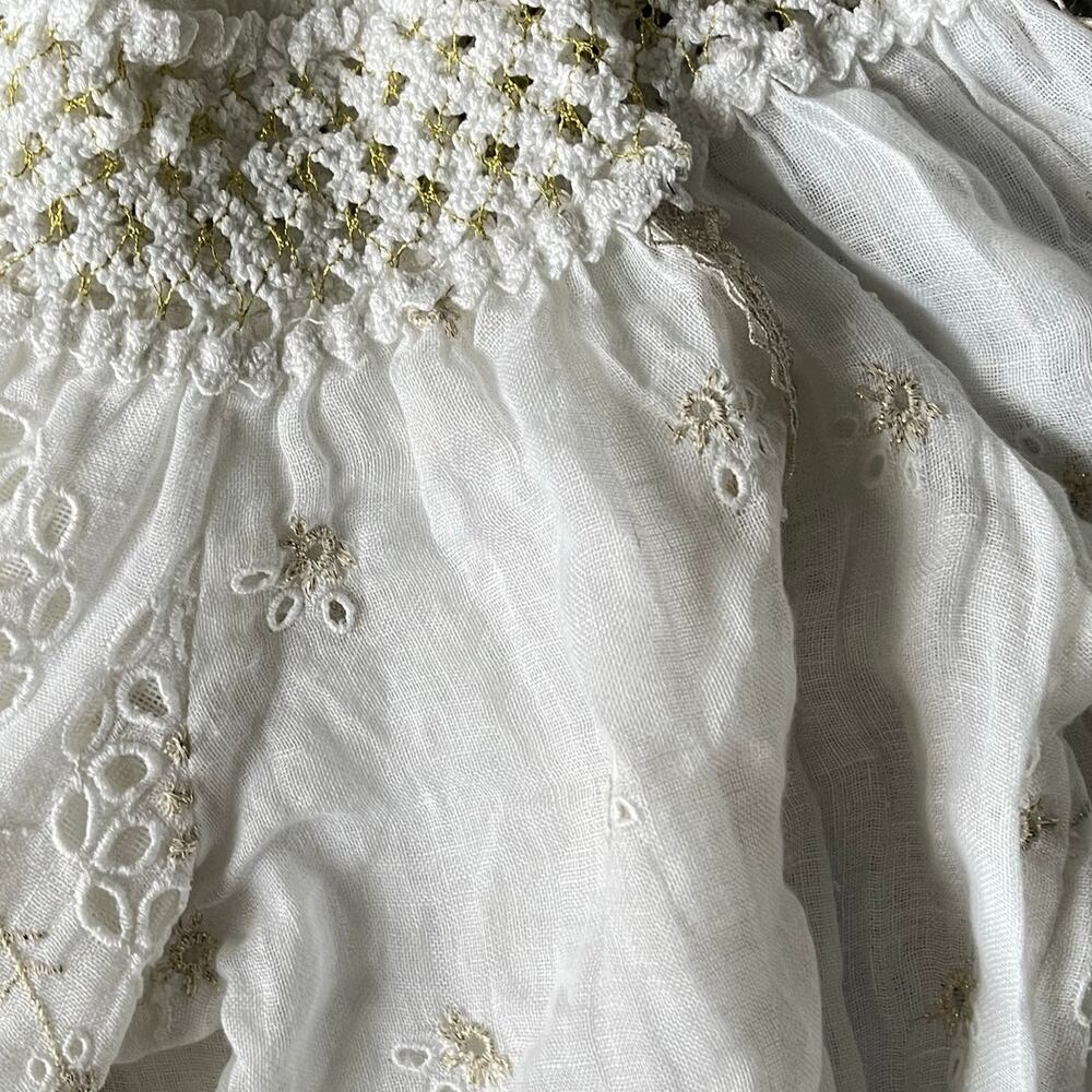 Temptation Positano Irlanda White Smocked‎ Eyelet 100% Linen Mini Dress - Picture 11 of 12